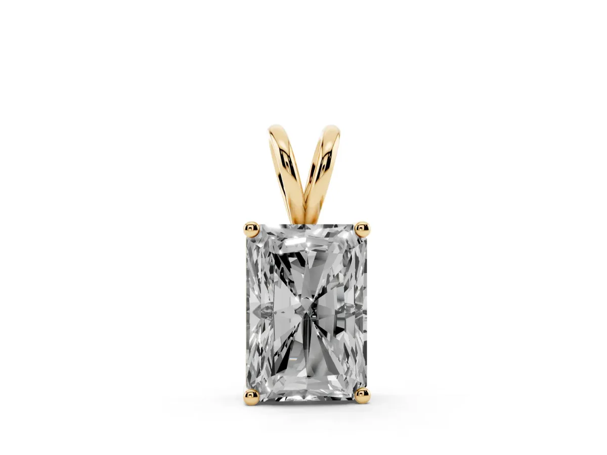 Radiant Diamond Solitaire Pendant with Four Prong Setting Yellow gold