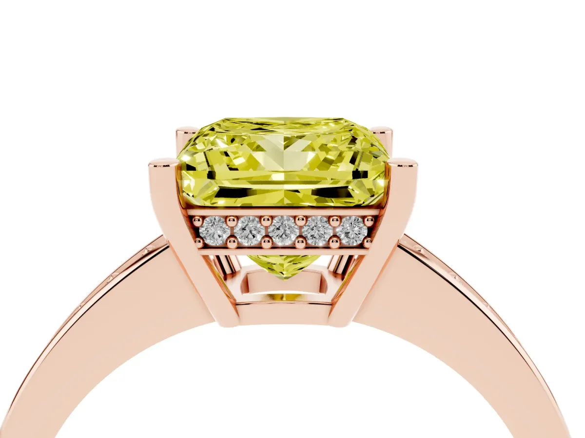 Fancy Yellow Princess Cut Solitaire Pavé Band Prong Setting Ring Rose gold