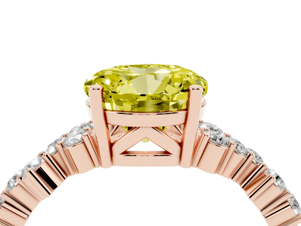 Fancy Yellow Round Cut Diamond Scattered Round Accent Ring with Prong Setting Rose gold