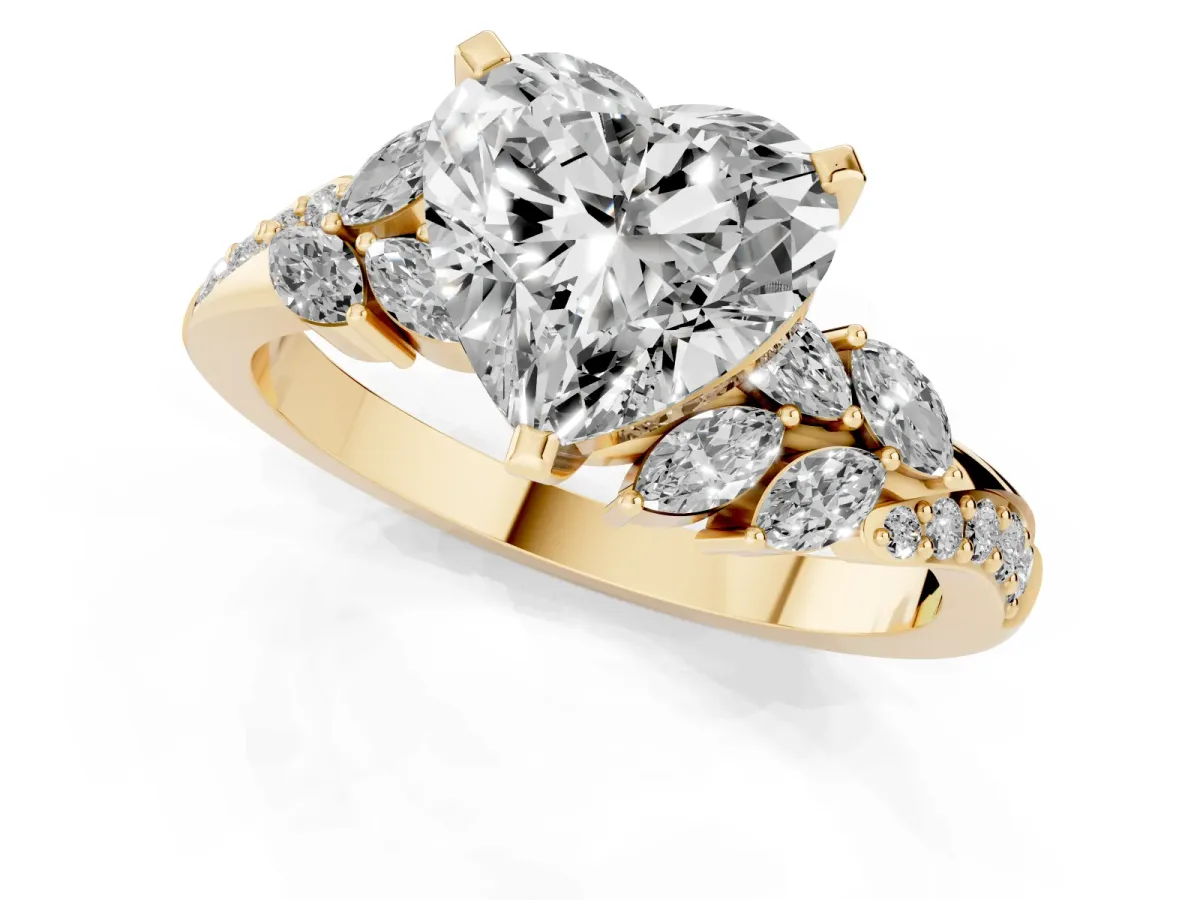 Heart Cut Solitaire Marquise Twist Band with Six-Prong Setting Yellow gold