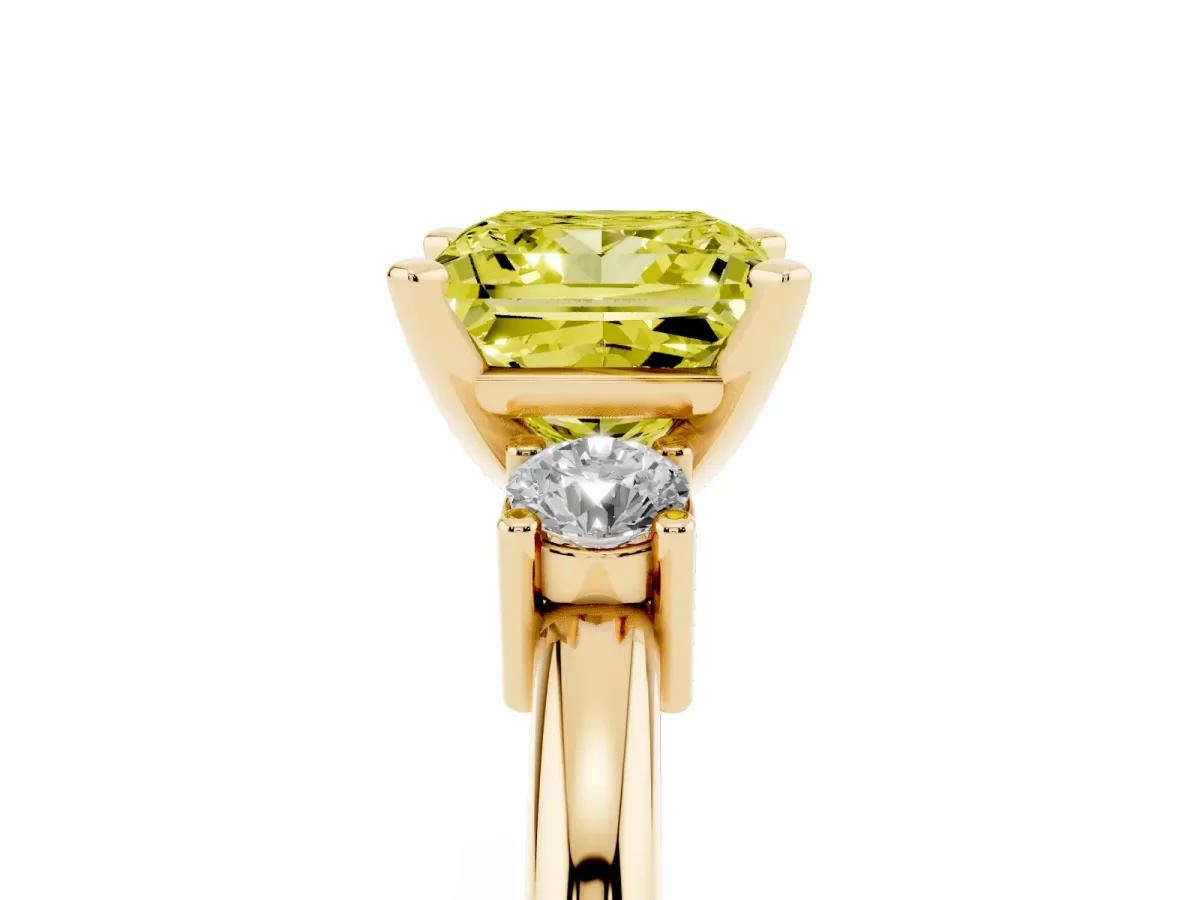 Fancy Yellow Three-Stone Princess Cut Cut Diamond Solitaire with Prong Setting and Classic Band Yellow gold