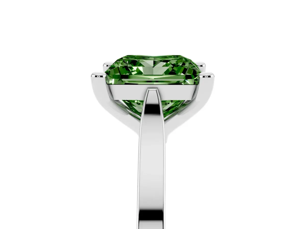 Fancy Green Princess Cut Solitaire Diamond Ring with Four-Prong Setting and Tapered Band White gold