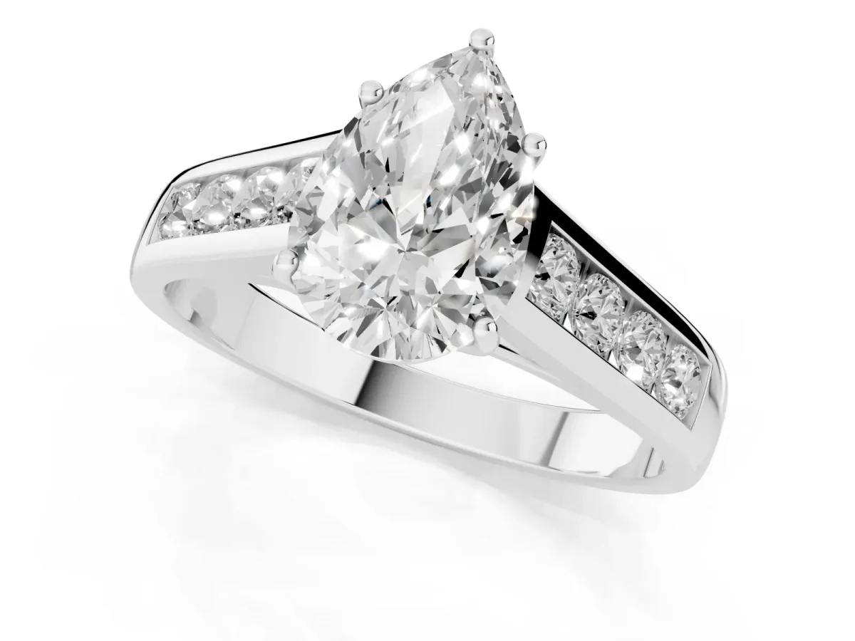 Pear Cut Brilliant Channel-Set Solitaire Ring with Four-Prong Setting Silver