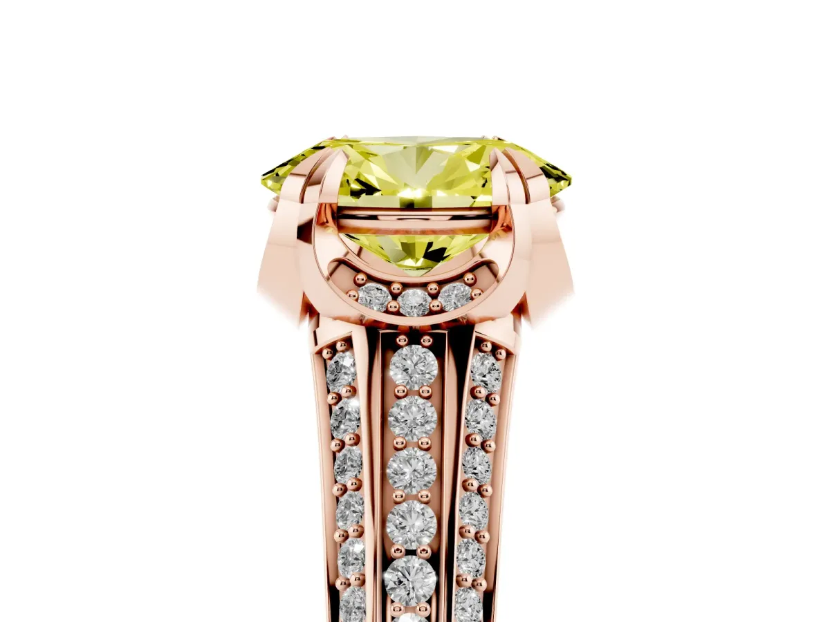 Fancy Yellow Oval Cut Solitaire Pave Split Shank Ring with Four-Prong Setting Rose gold