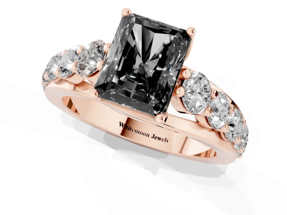 Fancy Black Radiant Cut Diamond Engagement Ring with Pavé Band and Four-Prong Setting Rose gold