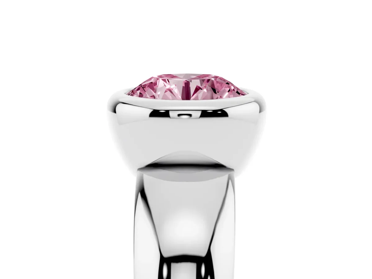 Fancy Pink Bezel Set Round Cut Solitaire Ring with Wide Band White gold
