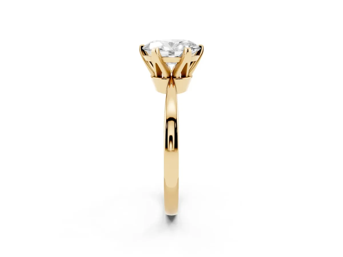 Oval Cut Solitaire Engagement Ring with Six-Prong Setting and Tapered Band Yellow gold