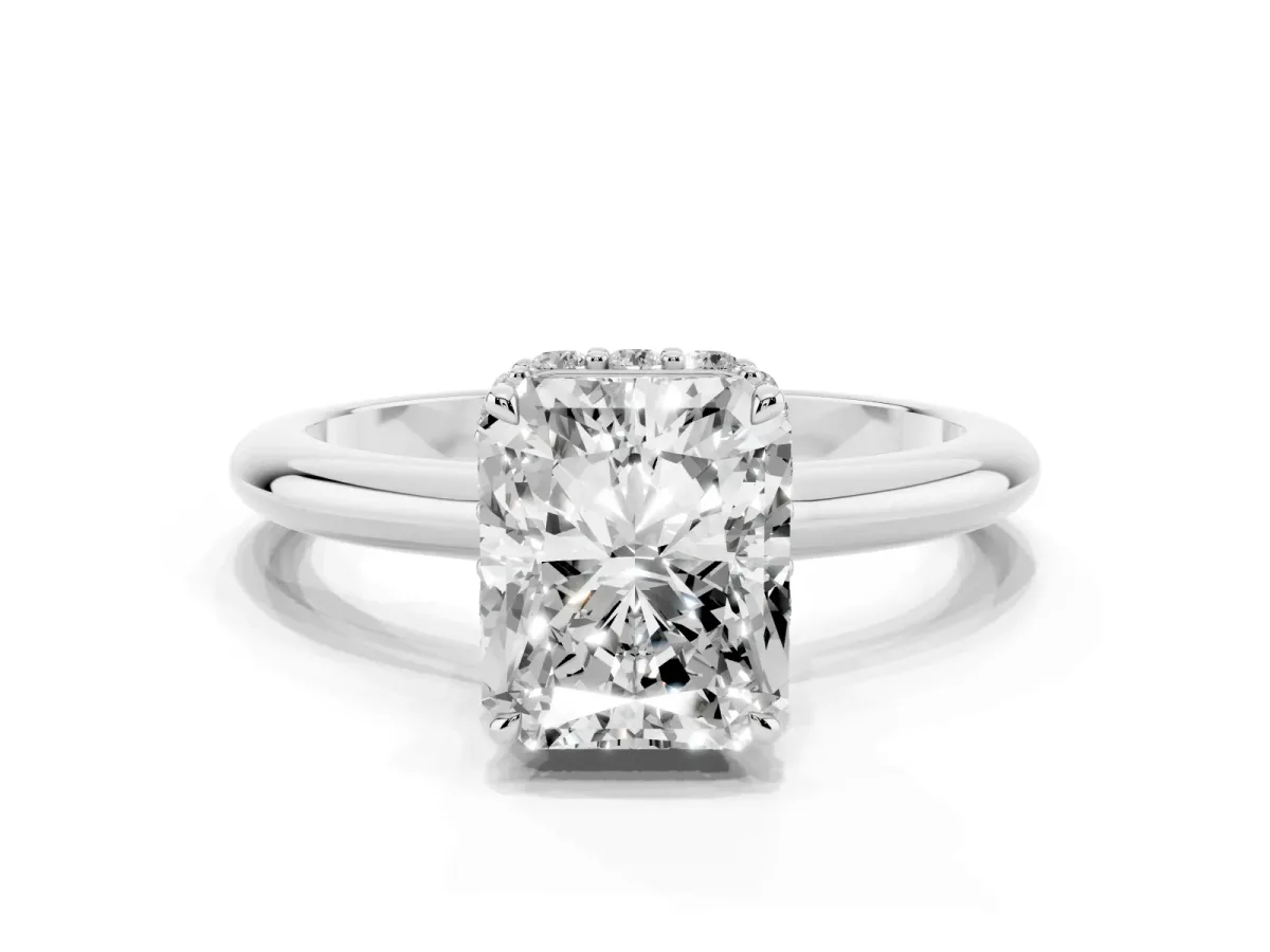Radiant Cut Brilliant Solitaire Engagement Ring with Six-Prong Setting and Classic Band Platinum