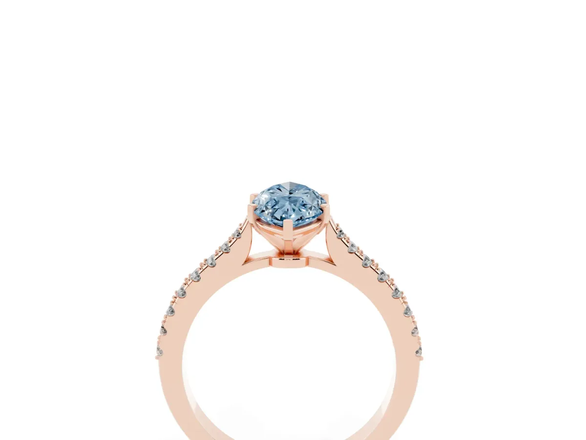 Fancy Blue Marquise Cut Cut Solitaire Diamond Engagement Ring with Pave Band and Four-Prong Setting Rose gold