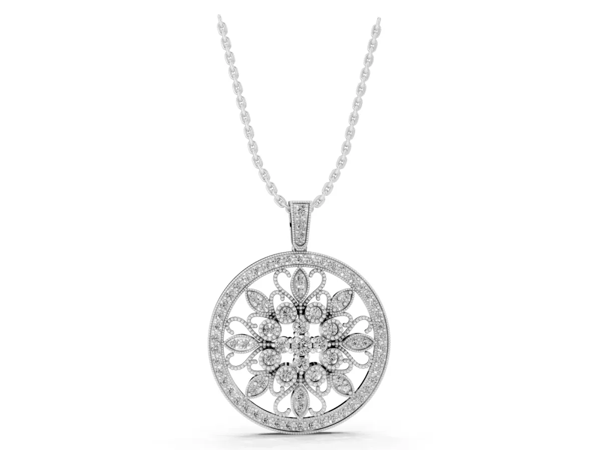 Round Pavé Diamond Filigree Pendant Silver