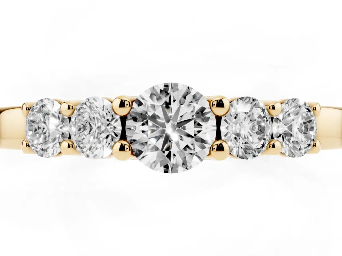 Five-Stone Round Diamond Prong Set Half Eternity Band Yellow gold