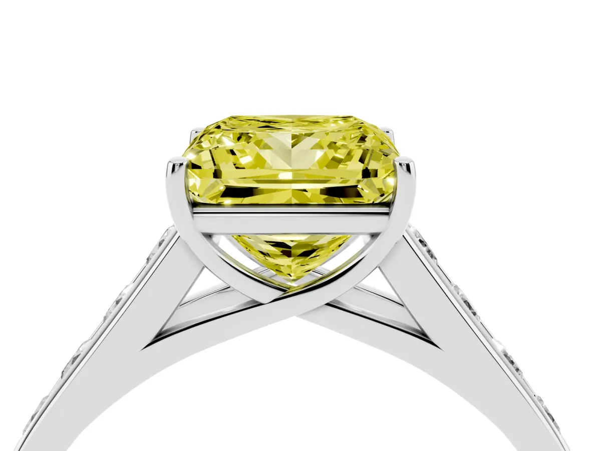Fancy Yellow Princess Cut Solitaire Channel-Set Diamond Engagement Ring with Four-Prong Setting Silver