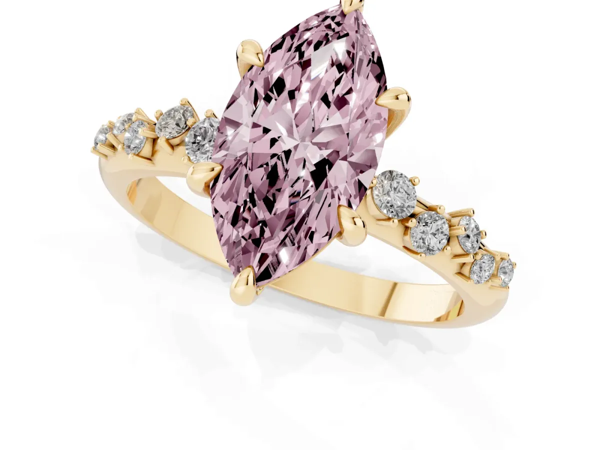 Fancy Pink Marquise Cut Cut Diamond Vine Band with Four-Prong Setting Yellow gold