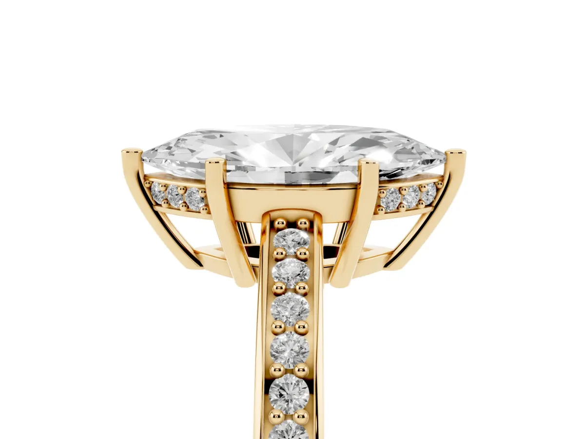 Marquise Cut Solitaire Pavé Band Prong Setting Ring Yellow gold