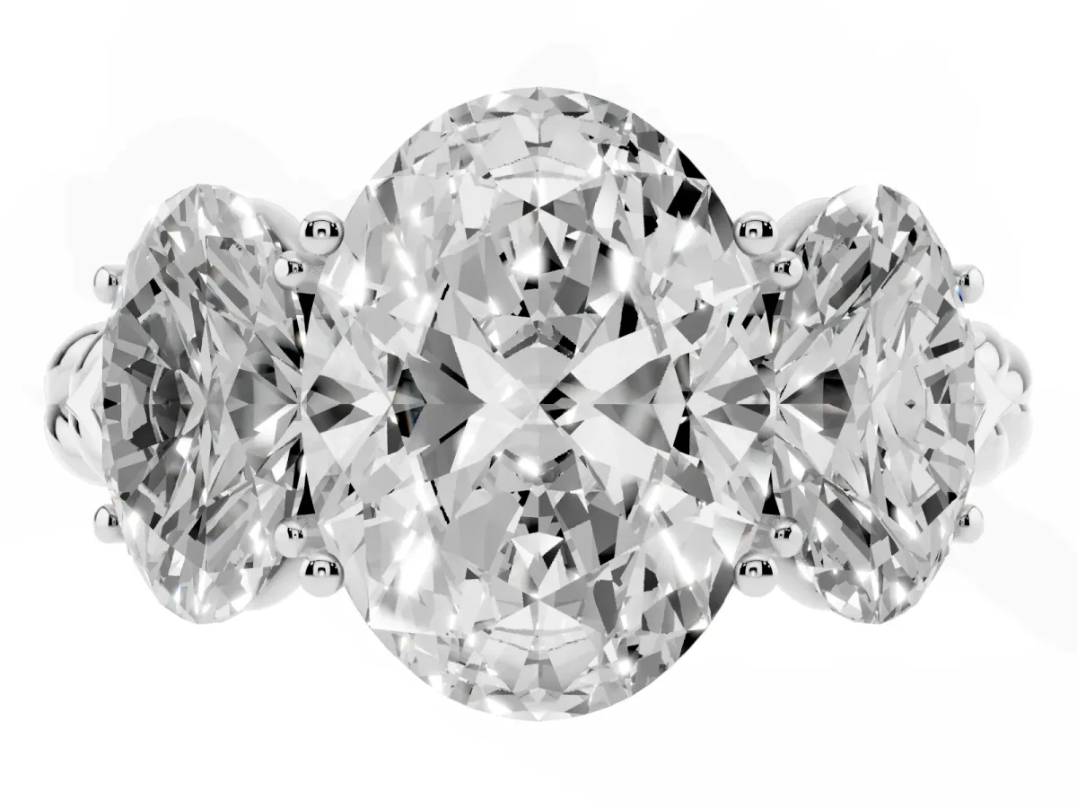 Three-Stone Oval Cut Diamond Braided Band Ring with Four-Prong Setting Platinum