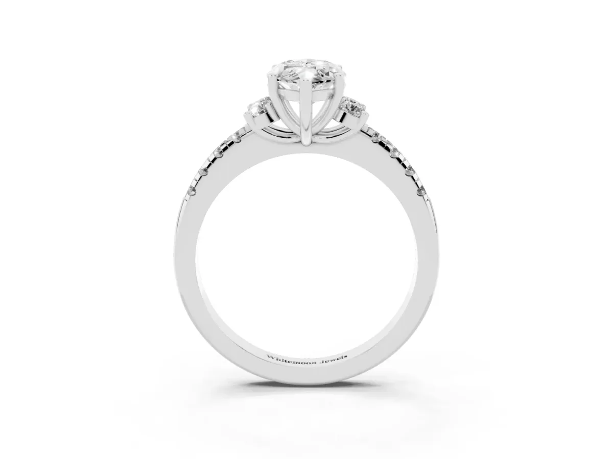 Marquise Cut Diamond Three-Stone Pave Band with Four-Prong Setting White gold