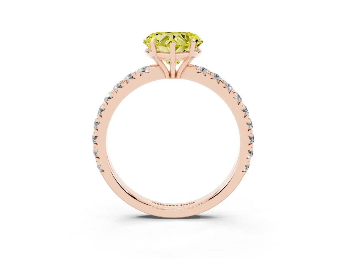 Fancy Yellow Heart Cut Diamond Pavé Solitaire Engagement Ring with Four-Prong Setting Rose gold