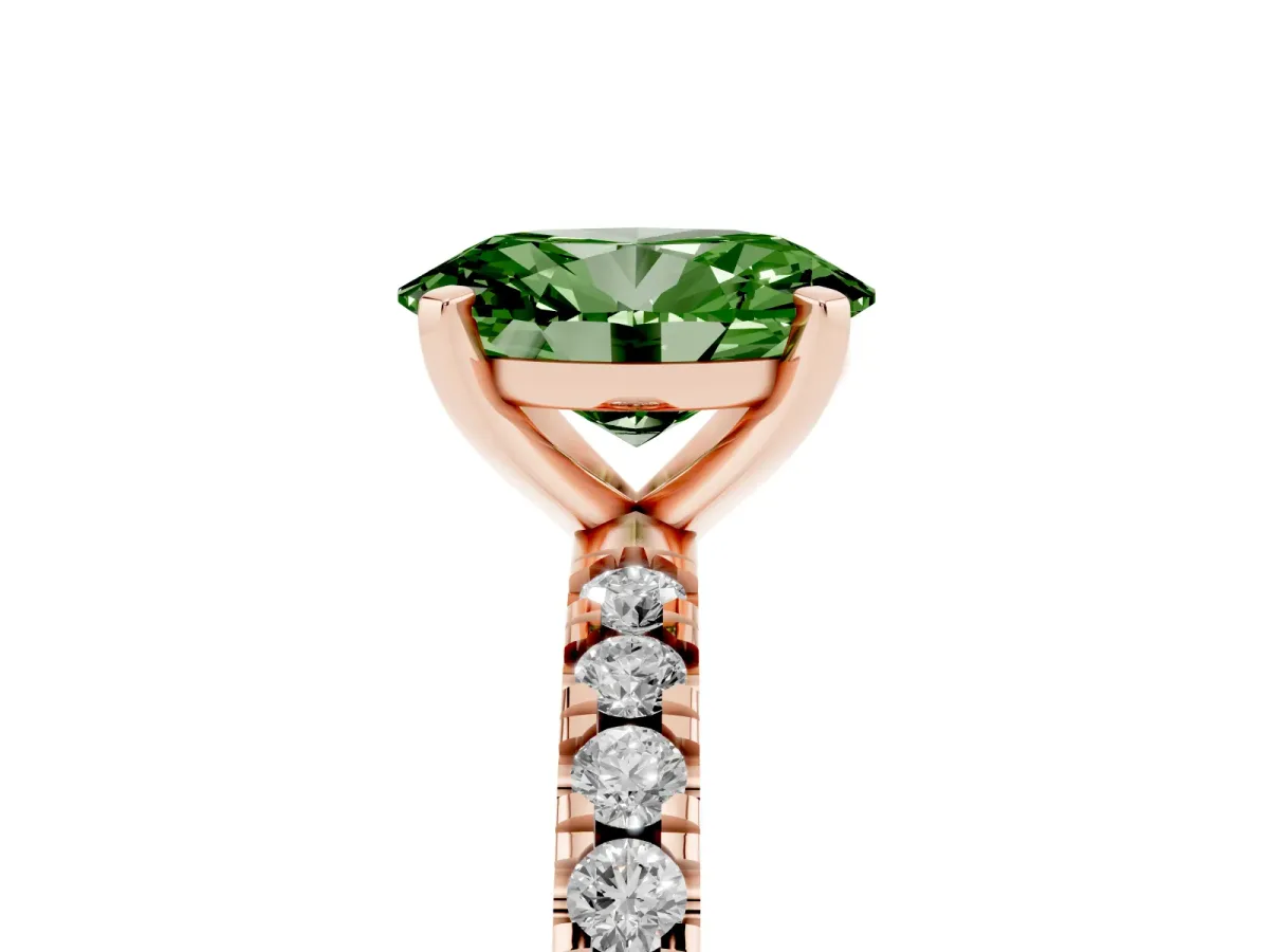Fancy Green Oval Cut Diamond Pavé Band Solitaire with Four-Prong Setting Rose gold