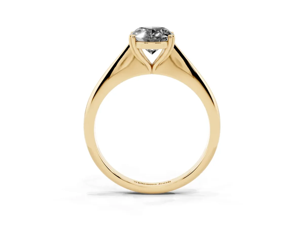Fancy Black Oval Cut Solitaire Diamond Ring with Six-Prong Setting and Classic Band Yellow gold