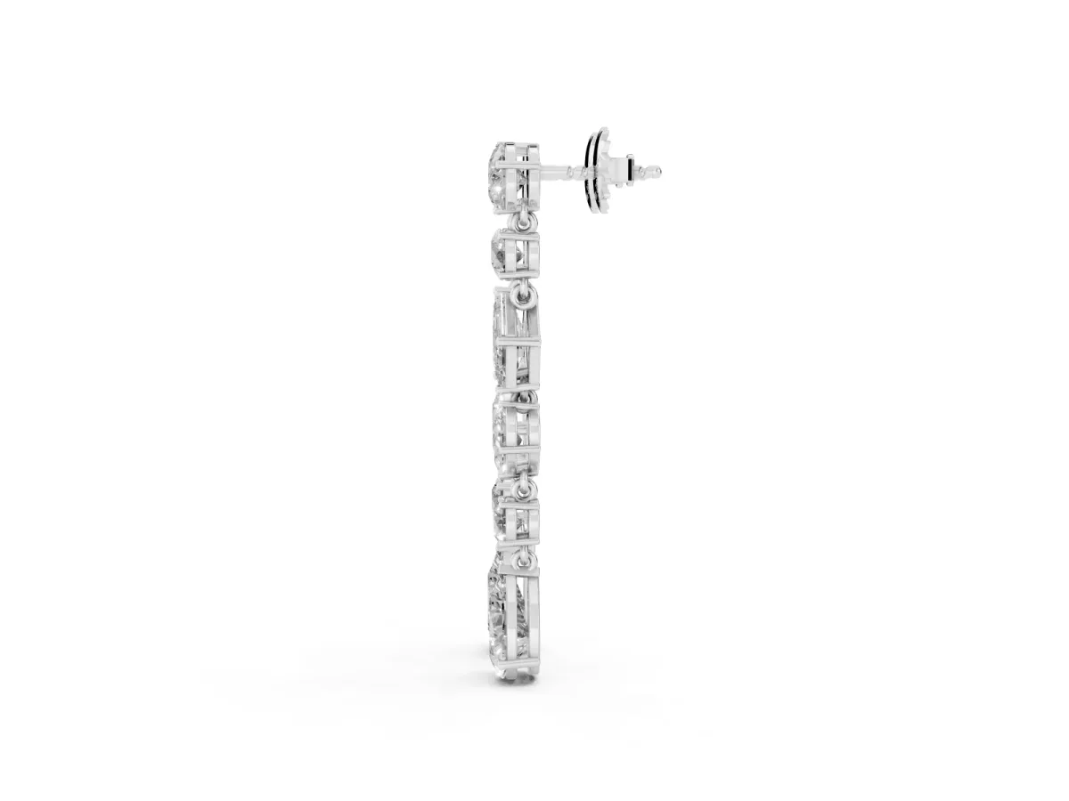 Pear, Oval, Emerald and Round Diamond Waterfall Drop Earrings Silver