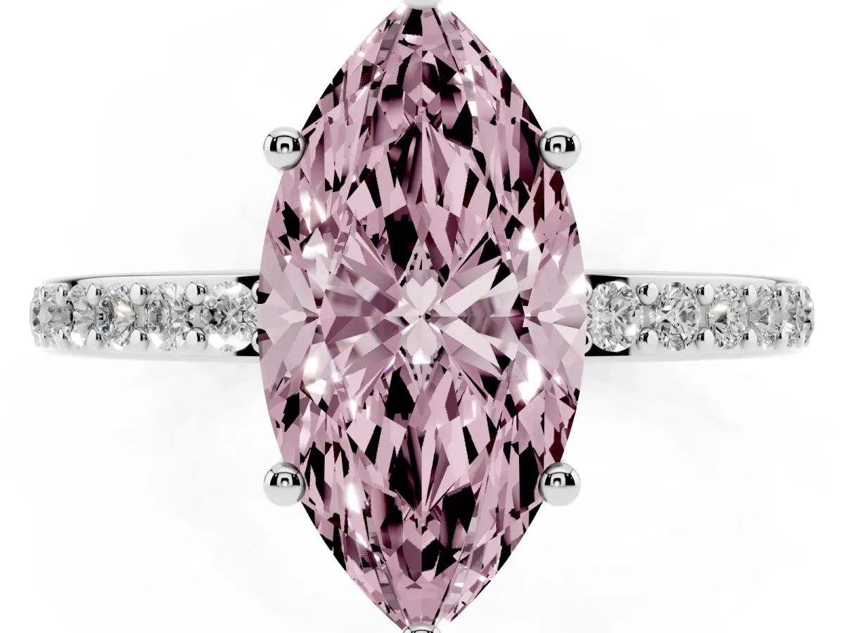 Fancy Pink Marquise Cut Cut Diamond Pavé Band Ring with Four-Prong Setting Silver