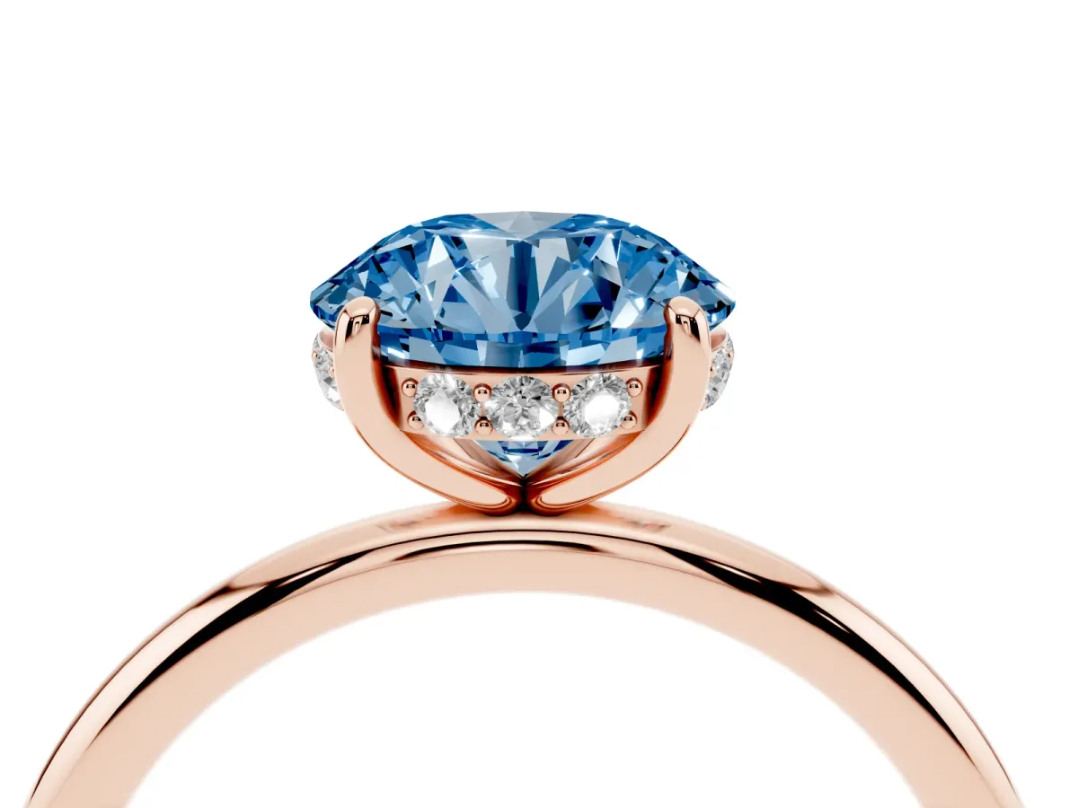 Fancy Blue Round Cut Solitaire Diamond Ring with a Classic Band and Four-Prong Setting Rose gold