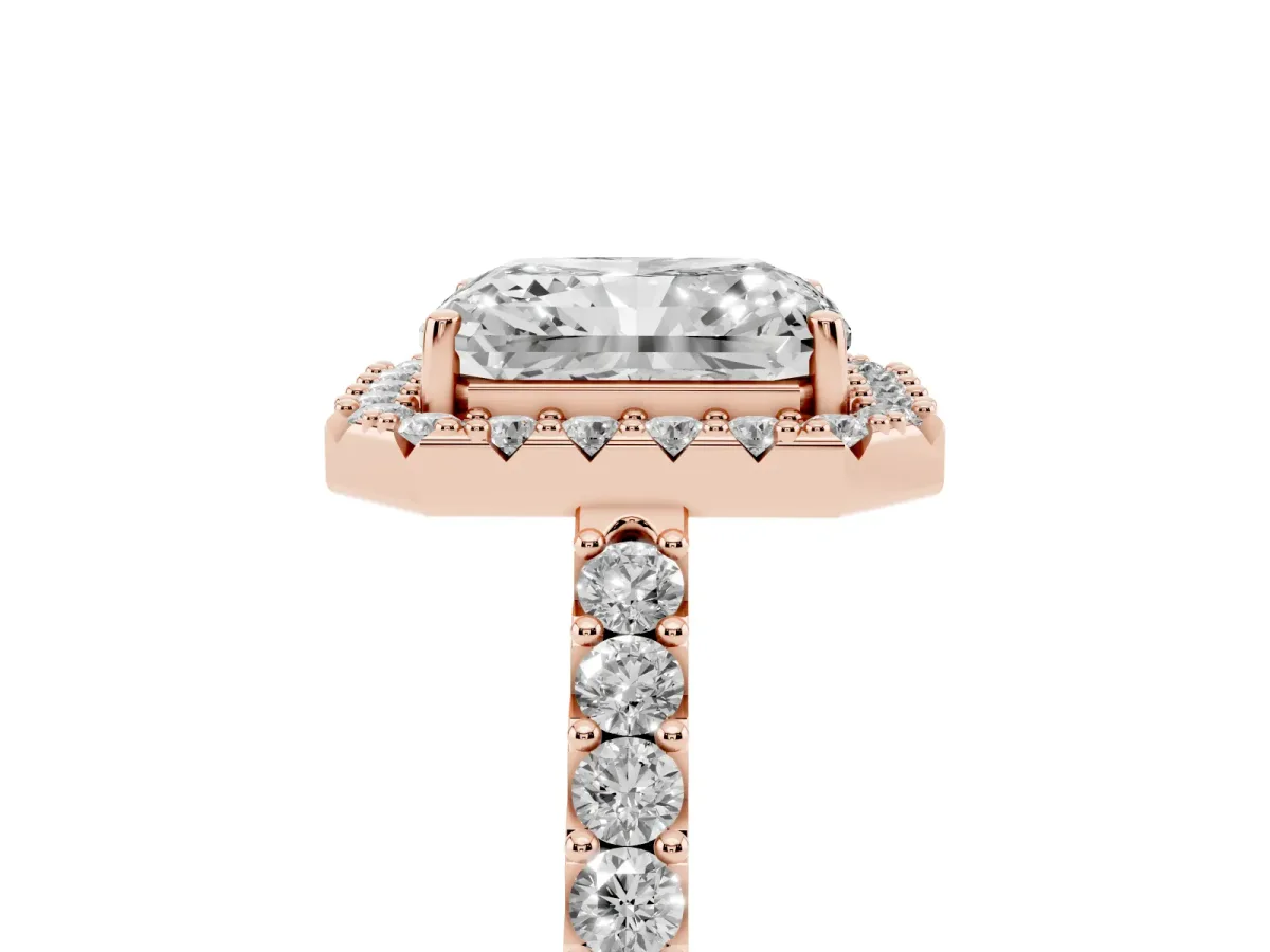 Radiant Cut Halo Diamond Pavé Solitaire Ring Rose gold