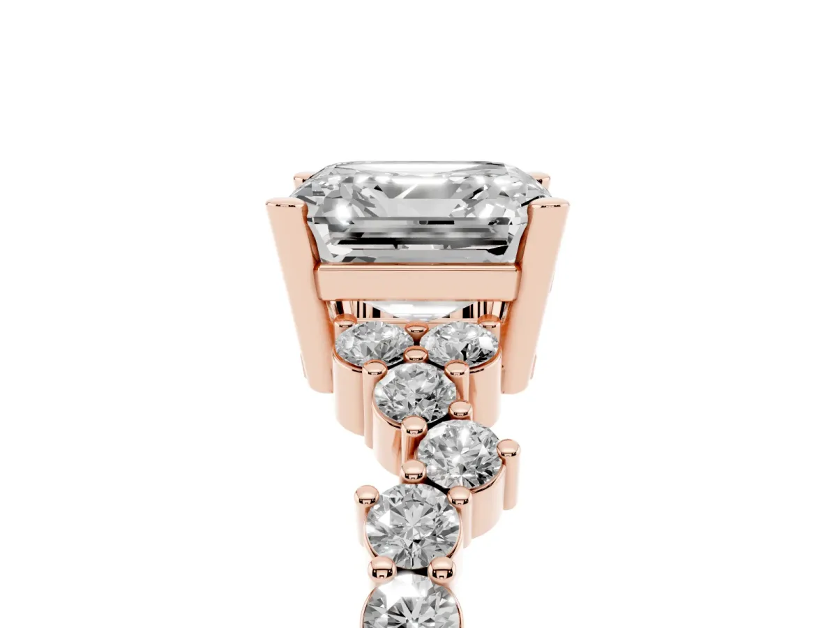 Asscher Cut Diamond Scattered Round Accent Ring with Prong Setting Rose gold