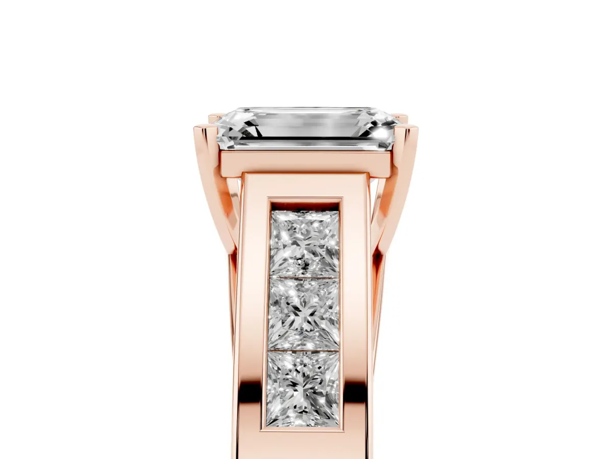 Emerald Cut Cut Channel Set Solitaire Ring with Four-Prong Setting Rose gold