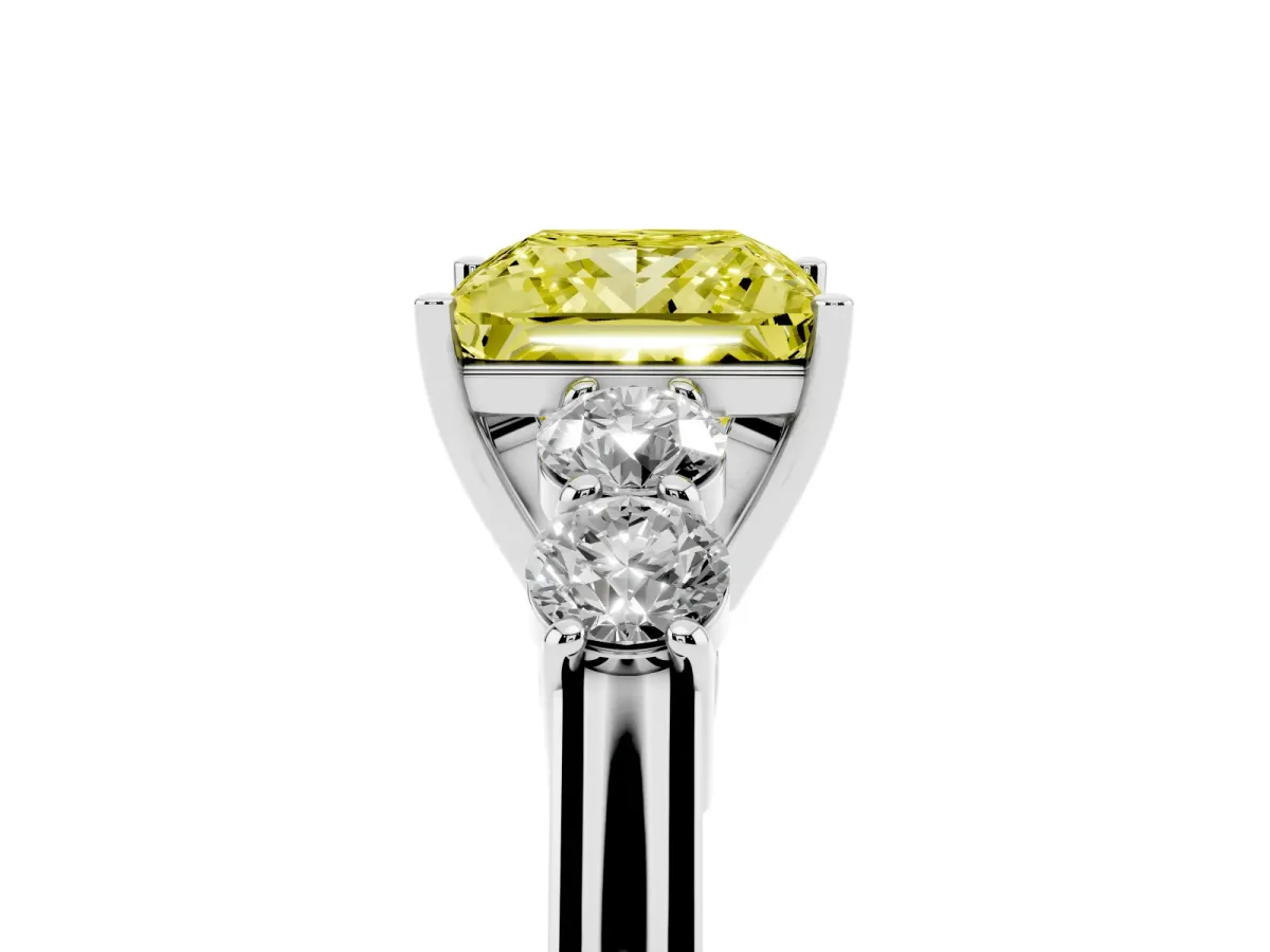 Fancy Yellow Princess Cut Cut Diamond Five-Stone Prong Set White Gold Ring Silver