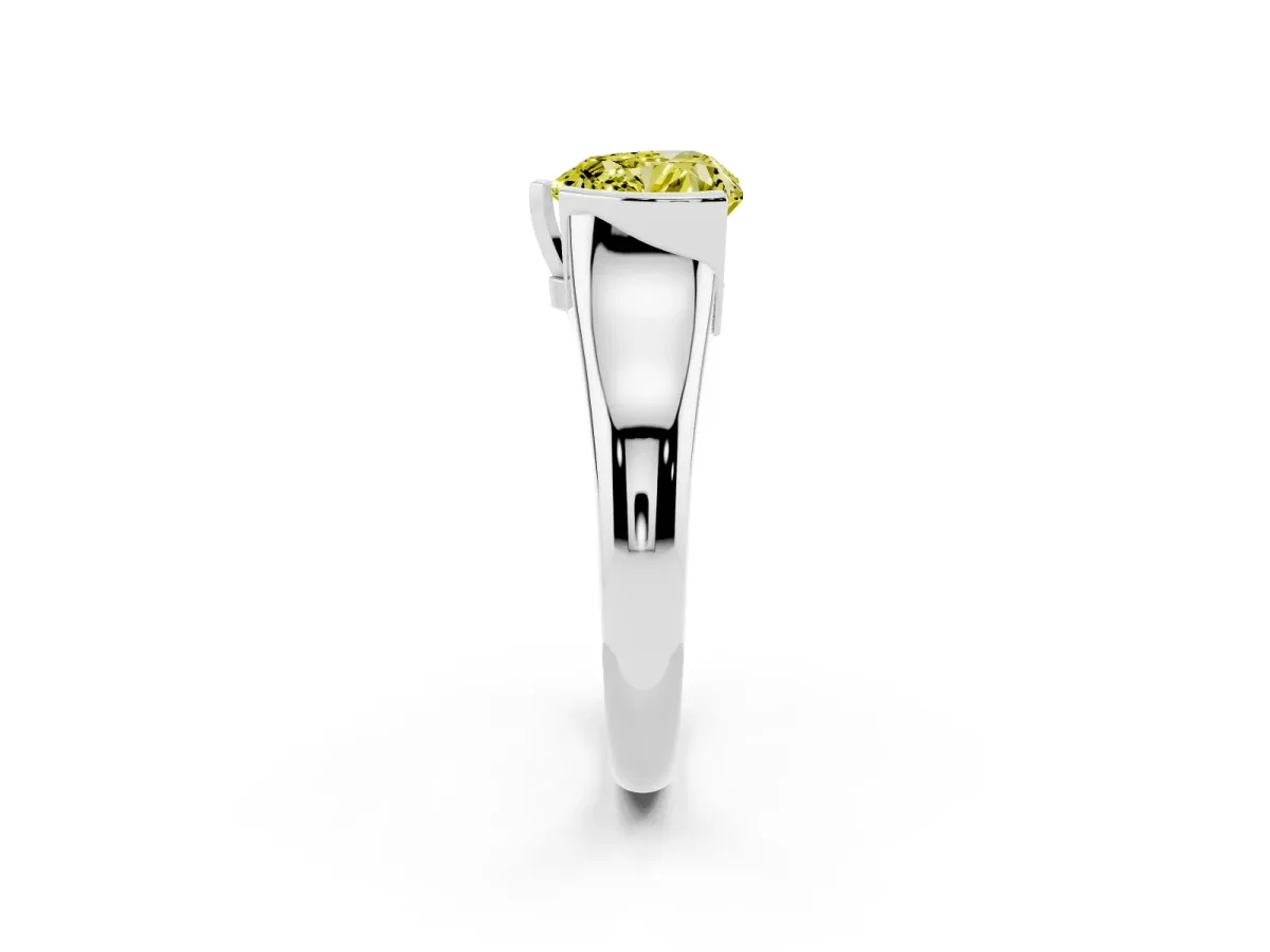 Fancy Yellow Heart Cut Solitaire Tension Set Diamond Ring with Split Shank Band Platinum