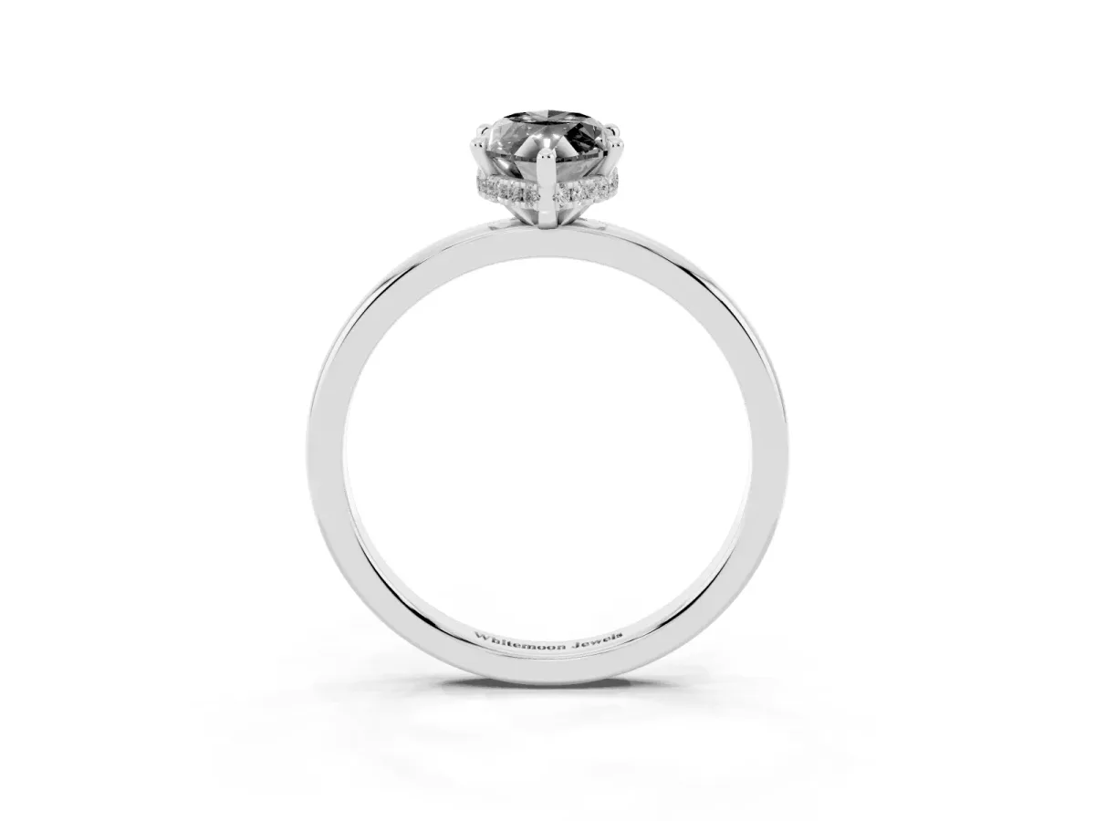 Fancy Black Marquise Cut Solitaire Engagement Ring with Cathedral Band and Four-Prong Setting White gold