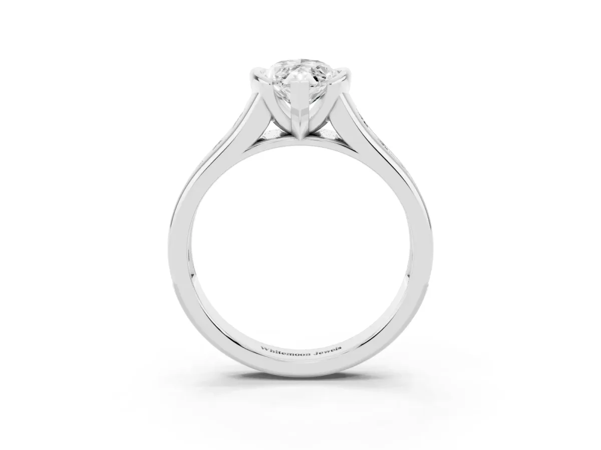 Marquise Cut Solitaire Bezel-Set Diamond Ring with Channel-Set Band Platinum