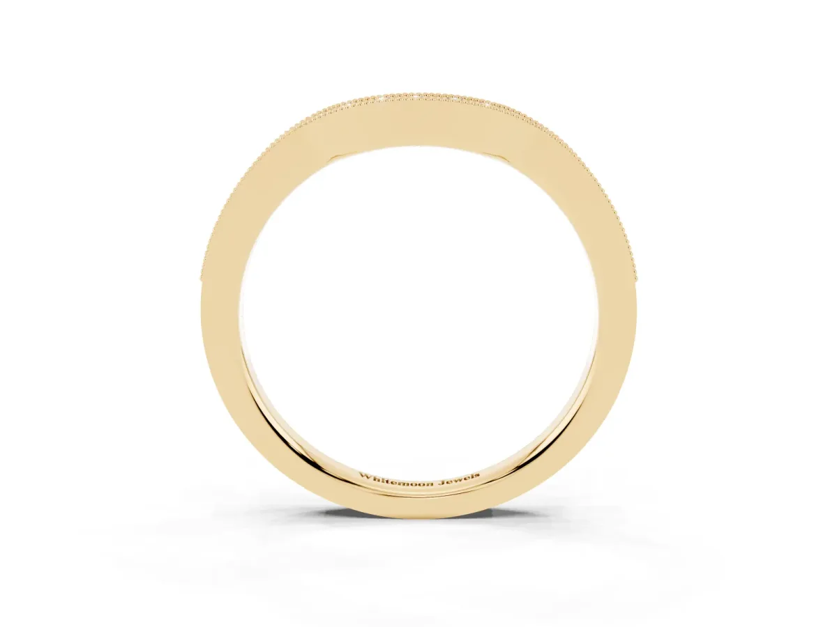 Curved Round Diamond Band with Milgrain Pavé Setting Yellow gold