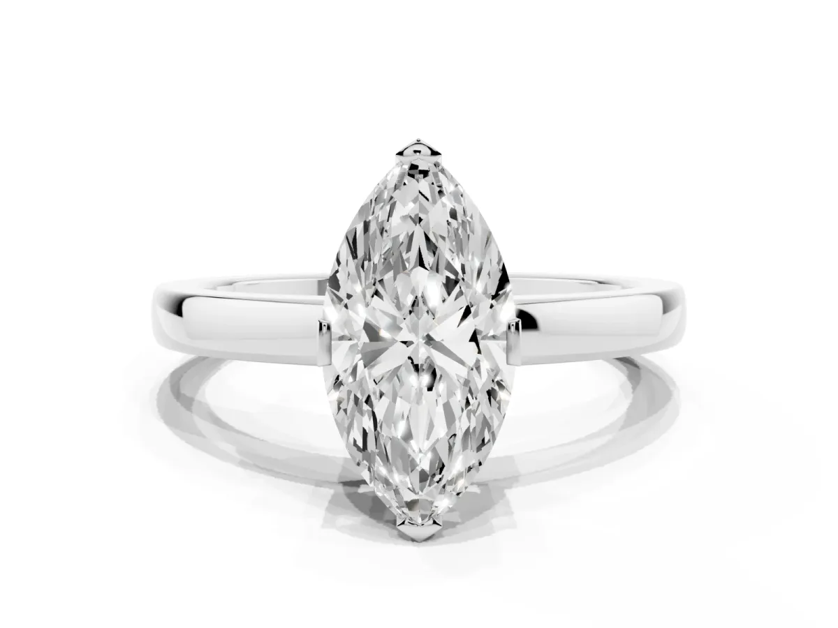 Marquise Cut Cut Solitaire Ring with Four-Prong Setting and Classic Band Platinum