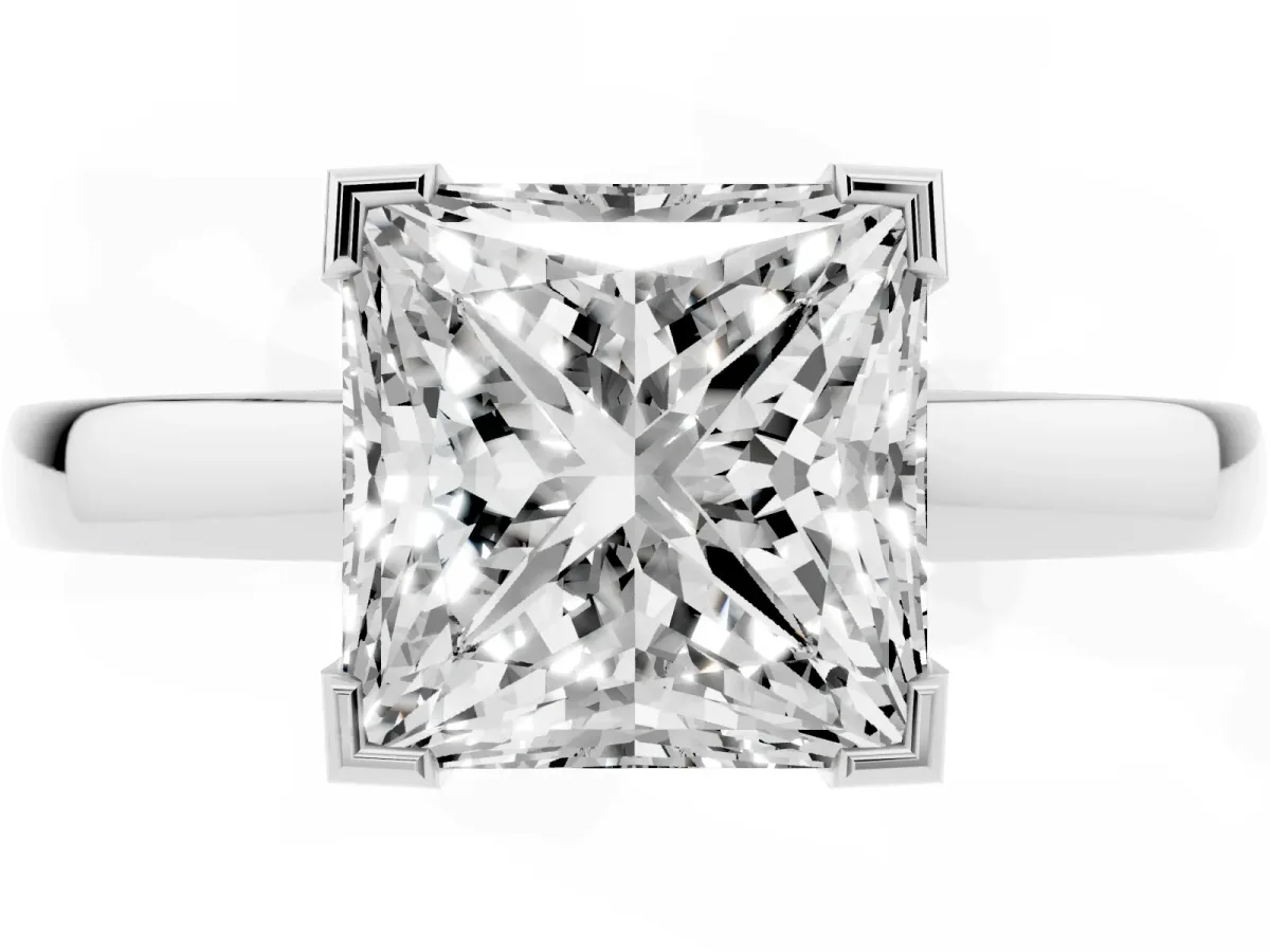 Princess Cut Cut Solitaire Ring with Four-Prong Setting and Classic Band Platinum