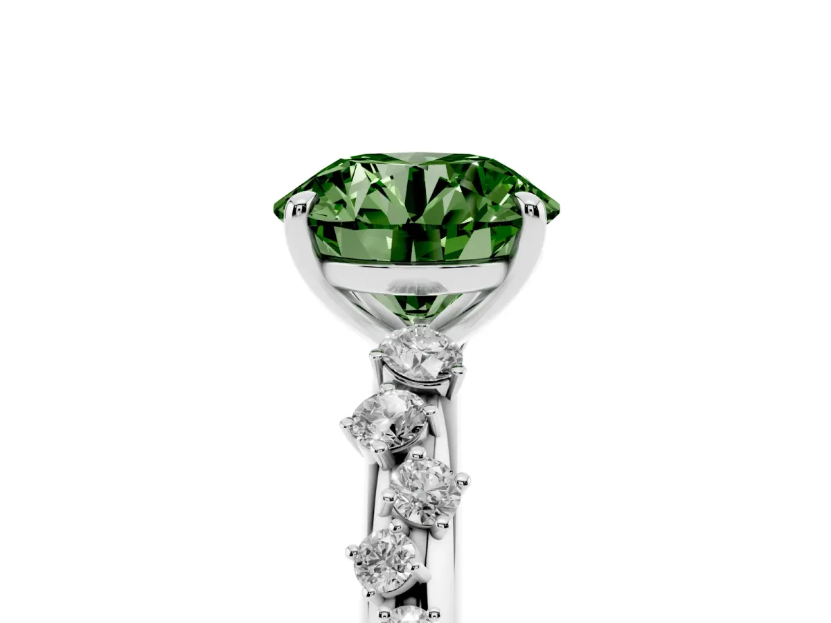 Fancy Green Round Cut Diamond Cluster Prong-Set Solitaire Ring Platinum
