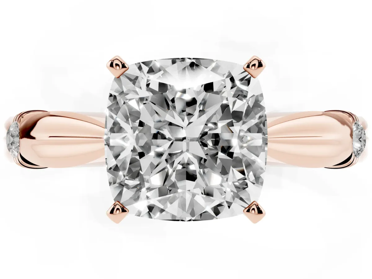 Cushion Cut Solitaire Diamond Twisted Band with Four-Prong Setting Rose gold