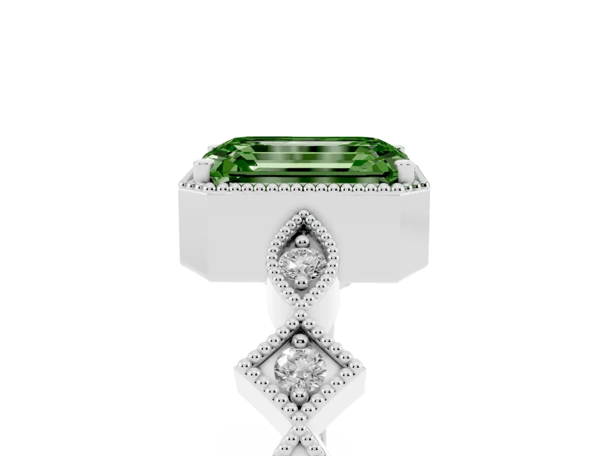 Fancy Green Emerald Cut Milgrain Marquise Diamond Twist Band Ring Silver