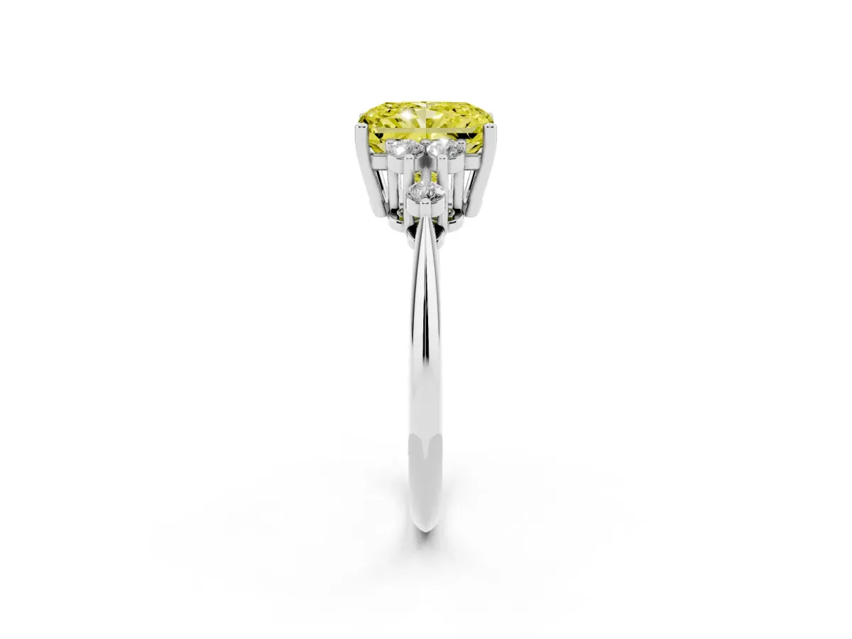 Fancy Yellow Radiant Cut Cut Diamond Cluster Ring with Solitaire Band and Four-Prong Setting Silver