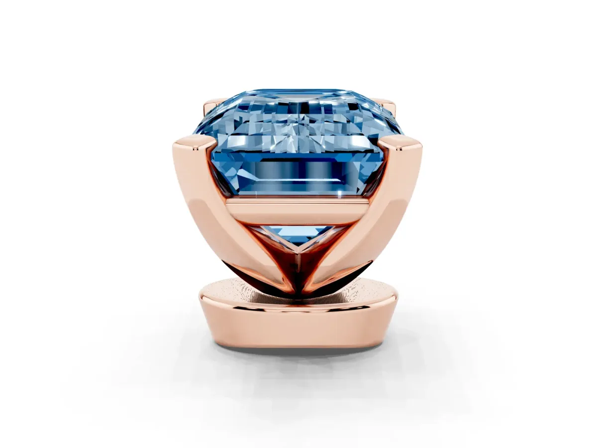 Fancy Blue Emerald Cut Diamond Solitaire Ring with Prong Setting and Classic Band Rose gold