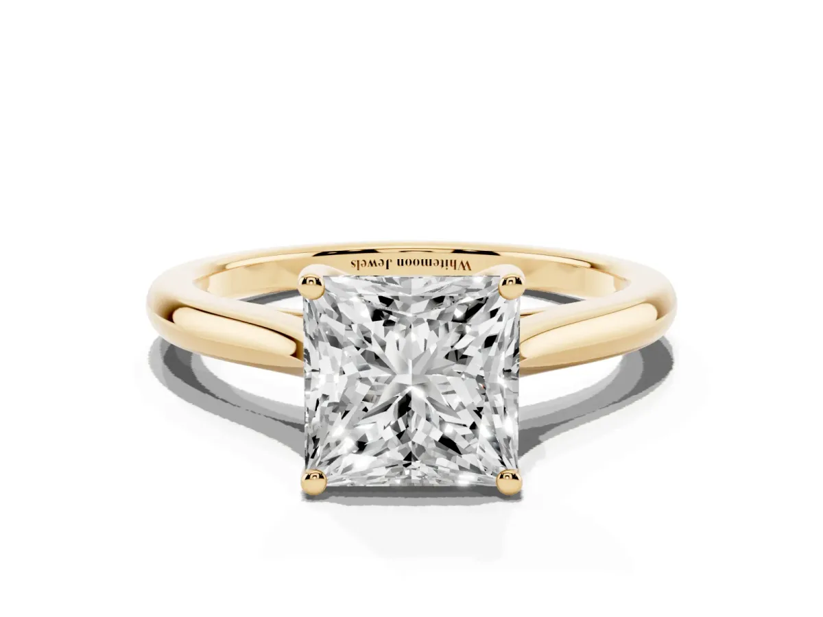 Princess Cut Cut Solitaire Ring with Cathedral Band and Four-Prong Setting Yellow gold