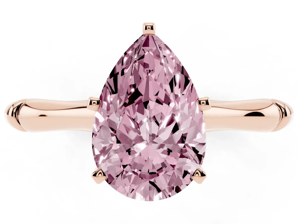 Fancy Pink Pear Cut Solitaire Diamond Ring with Bamboo Band and Four-Prong Setting Rose gold