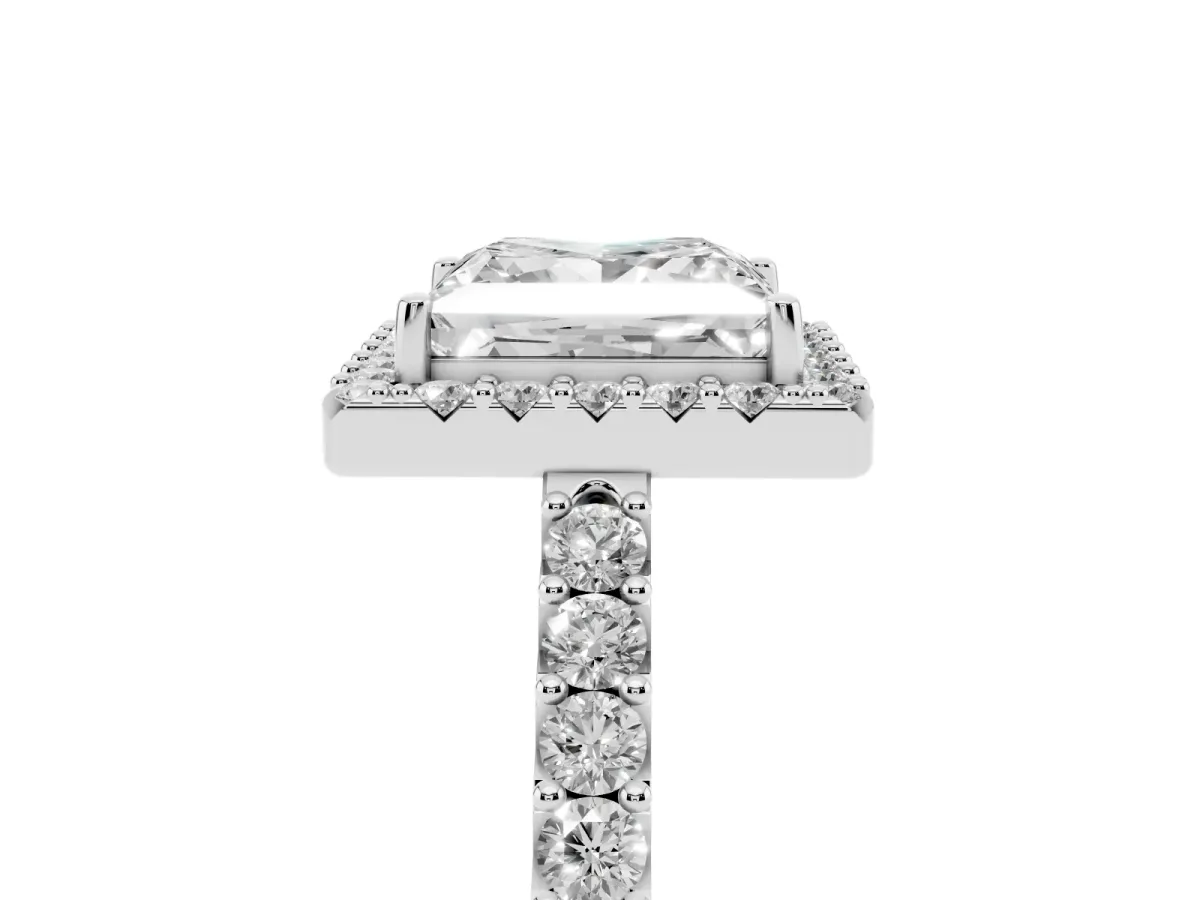 Princess Cut Halo Diamond Pavé Solitaire Ring Platinum
