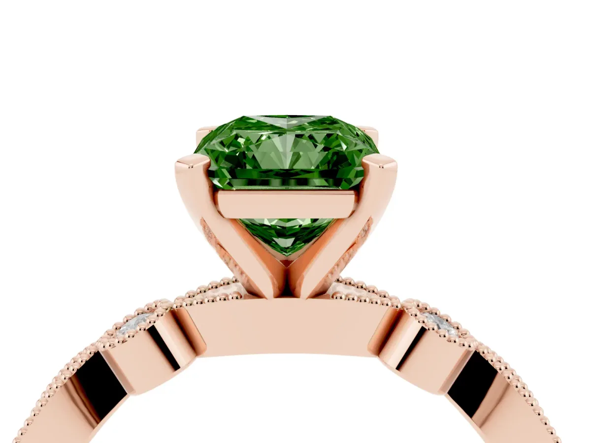 Fancy Green Radiant Cut Milgrain Bezel Diamond Engagement Ring with Solitaire Prong Setting Rose gold
