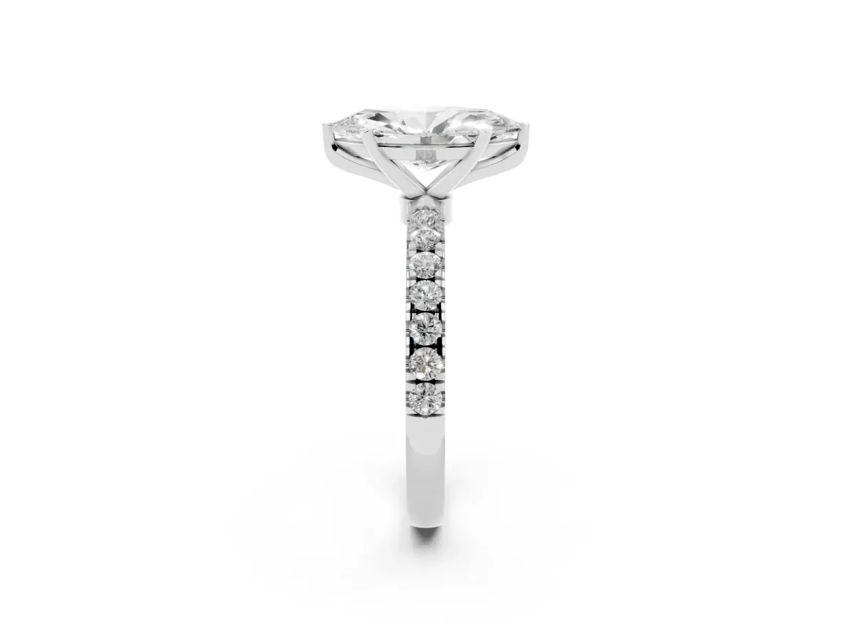 Marquise Cut Diamond Solitaire Ring with Pavé Accents and Four-Prong Setting Silver