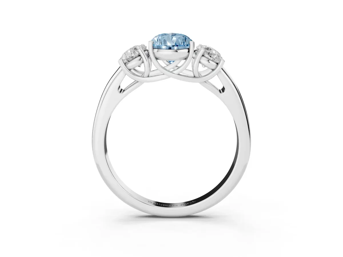 Fancy Blue Three-Stone Pear Cut Diamond Engagement Ring with Prong Setting Platinum