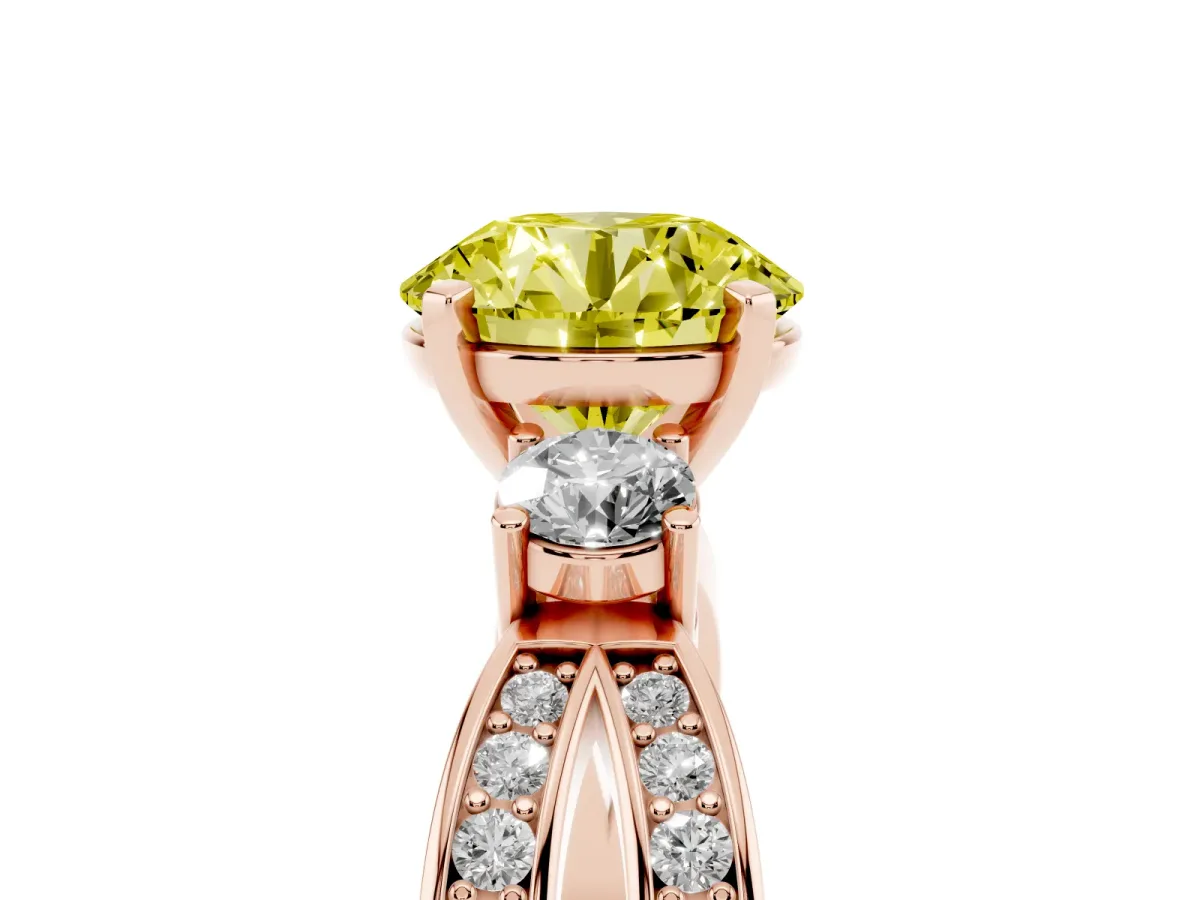 Fancy Yellow Three-Stone Round Cut Cut Diamond Twist Band with Prong Setting Rose gold
