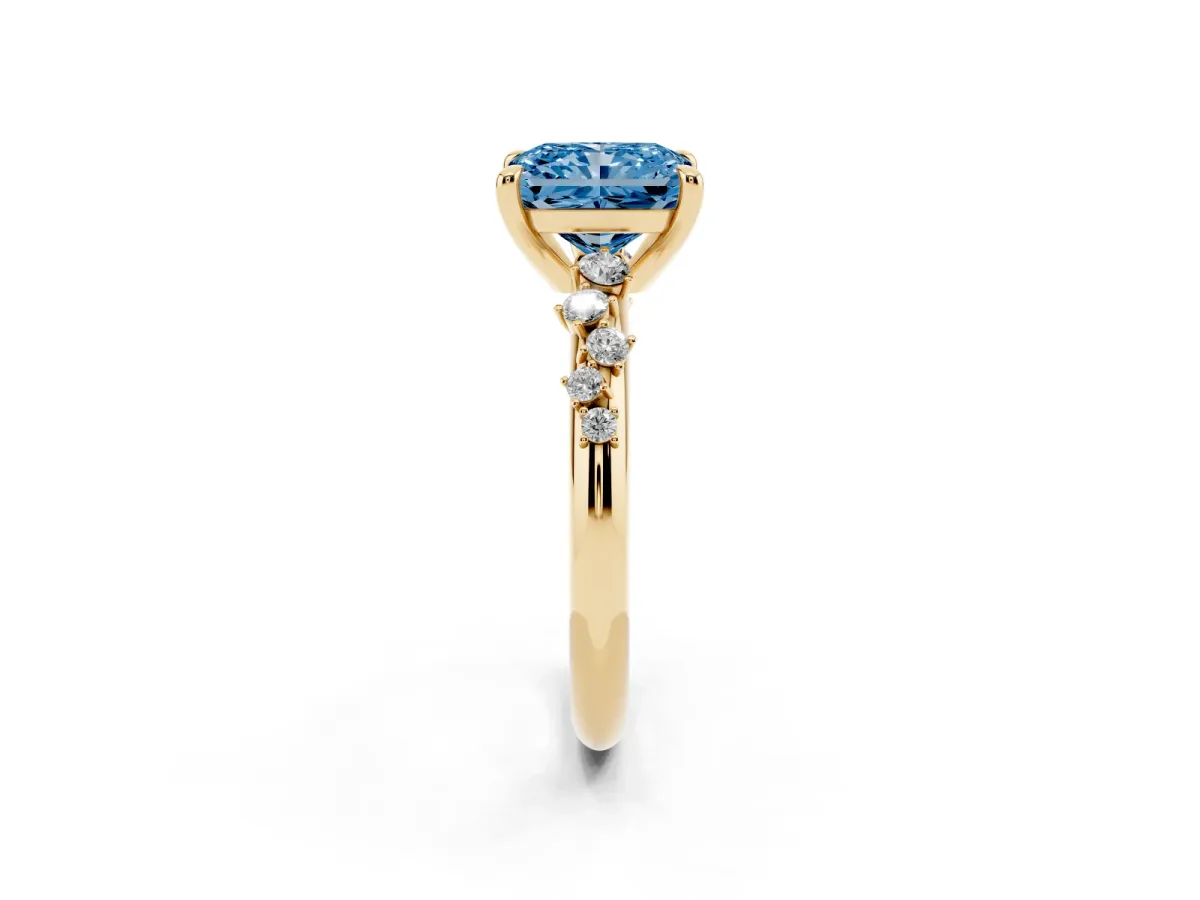 Fancy Blue Radiant Cut Cut Diamond Vine Band with Four-Prong Setting Yellow gold