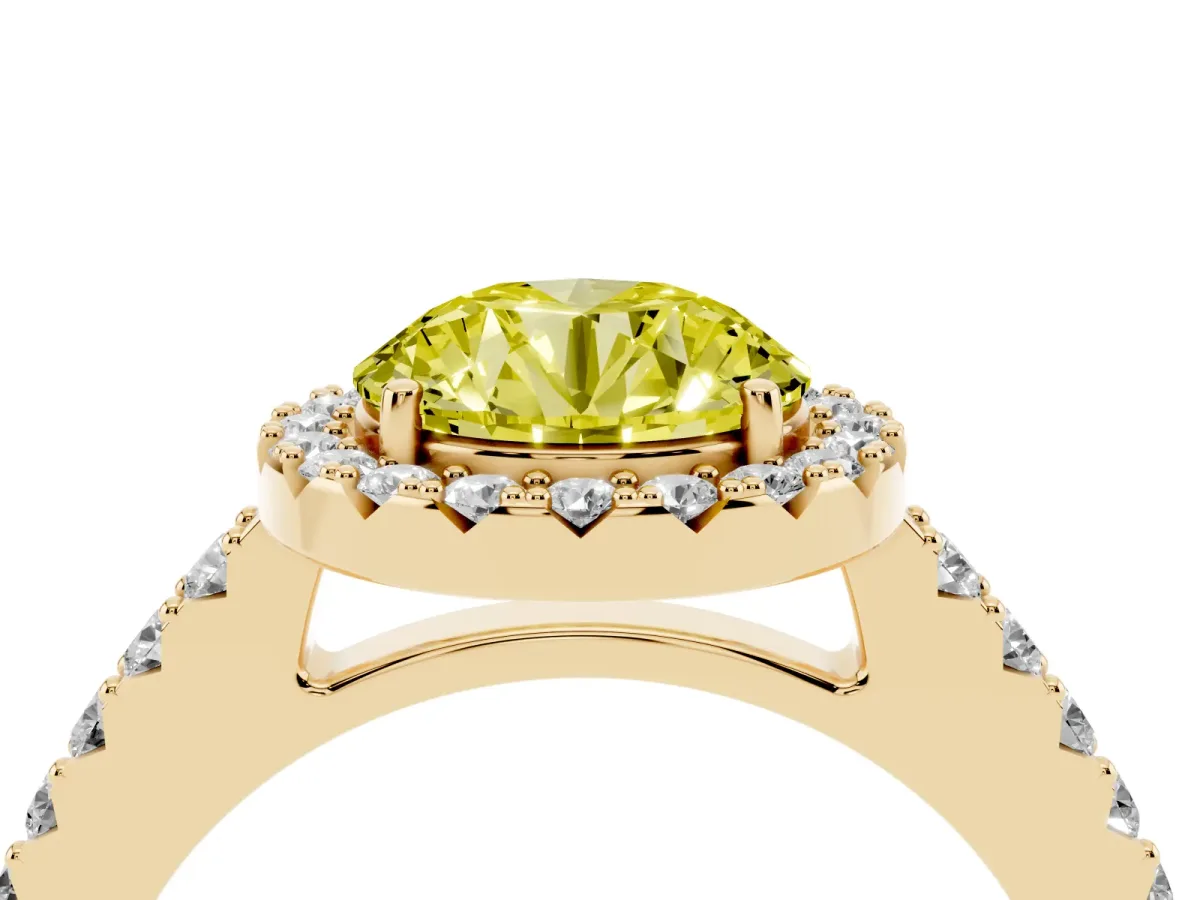 Fancy Yellow Round Cut Halo Diamond Pavé Solitaire Ring Yellow gold